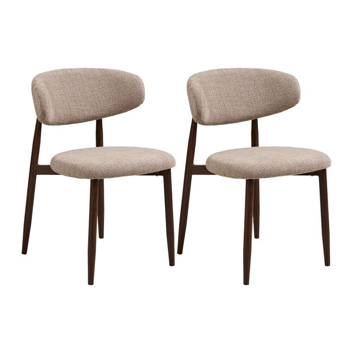 Eddie - lot de 2 chaises en tissu texturé - pieds en acier effet bois - Marron / Beige Eddie - lot de 2 chaises en tissu texturé - pieds en acier effet bois - Marron / Beige