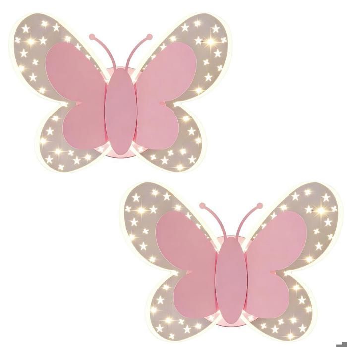 Diday 2pcs Applique Murale Intérieur Moderne LED Lampe Murale Contemporain Abat-jour en Aggreko Design Papillon Rose Blanc Chaud