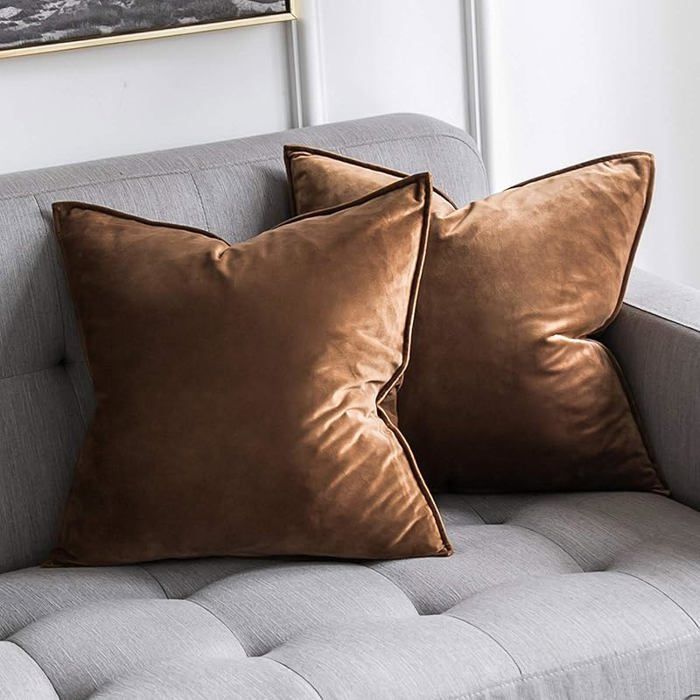 Housse de Coussin en Velours Décorative Canapé Bordure Taie d& 39 oreiller Super Doux Decoration Marron 50 50 X 5 HOUSSE DE COUSSIN