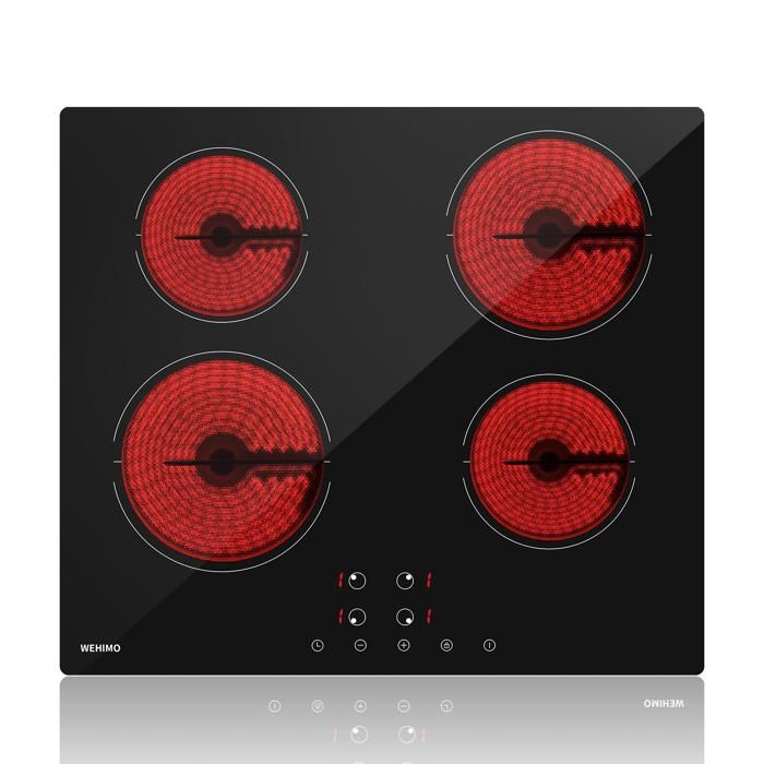 Plaque vitrocéramique encastrable - WEHIMO - 4 feux - 6000W - 59x52 cm - Commande tactile