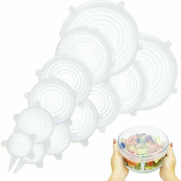 Couvercle Silicone Alimentaire adaptables ecologiques Elastiques Extensibles reutilisables sans BPA Lave Vaisselle Film Charlotte