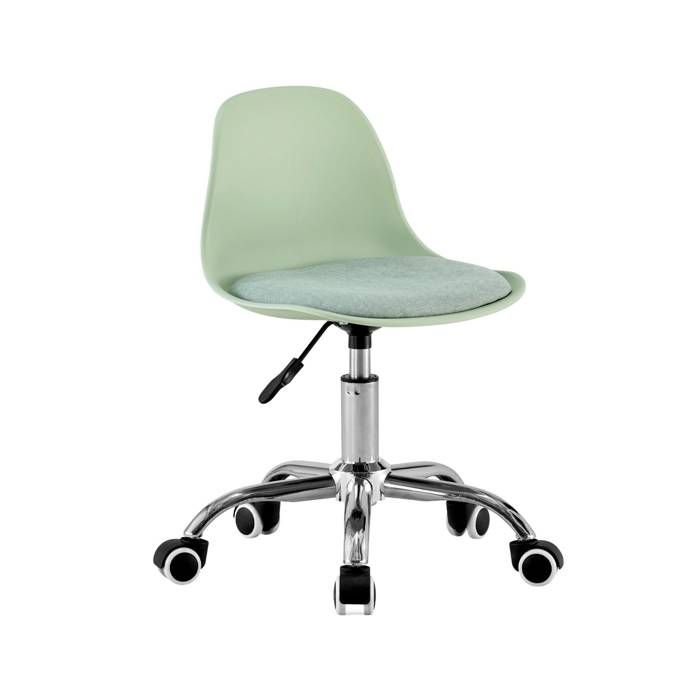 Chaise de bureau enfant à roulettes ajustable piètement chromé vert clair - Manel Chaise de bureau enfant à roulettes ajustable piètement chromé vert clair - Manel