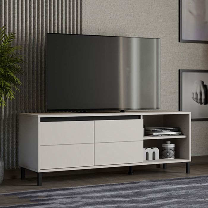 Meuble TV Cygne Dmora en Bois Mélaminé Blanc Crème 138x40x52h cm Meuble TV Cygne Dmora en Bois Mélaminé Blanc Crème 138x40x52h cm