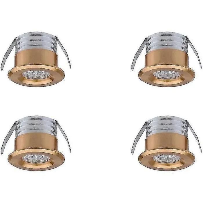 Lot de 4 mini spots LED encastrables 3 W blanc chaud doré