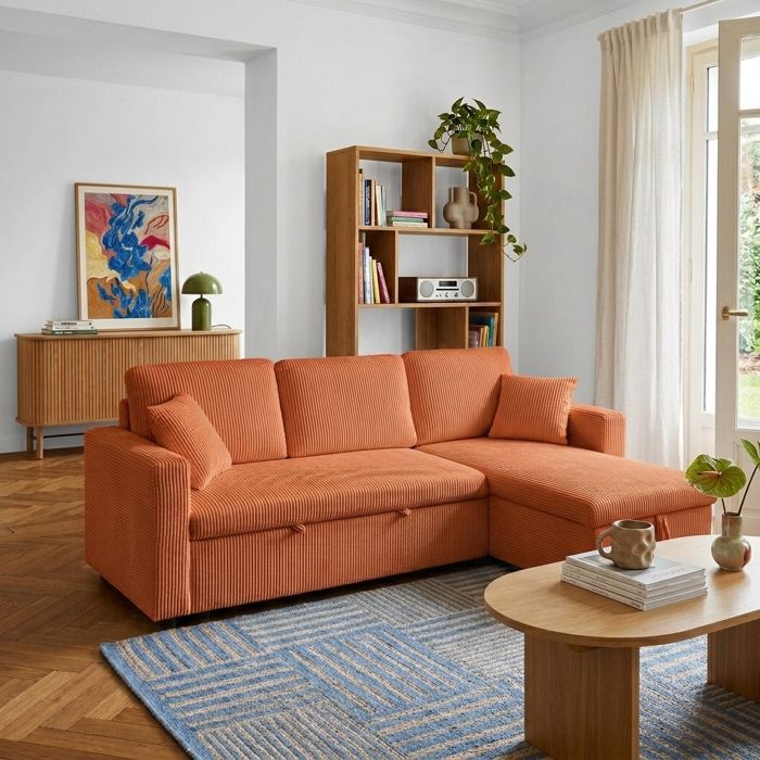 Canapé dangle convertible et réversible ASPEN 4 places velours côtelé terracotta Canapé dangle convertible et réversible ASPEN 4 places velours côtelé terracotta
