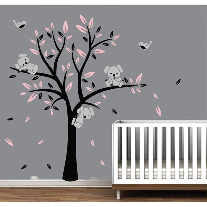 Autocollant mural - OKZ - Koala - Noir/Rose - Motif animaux & nature - Pour chambre bébé/enfant