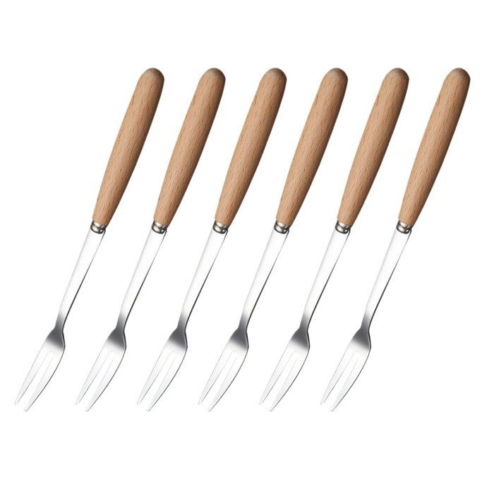 Fourchettes à deux dents - GRANDSALEY - Lot de 6 - Acier inoxydable - Manche bois de hêtre - 158 cm