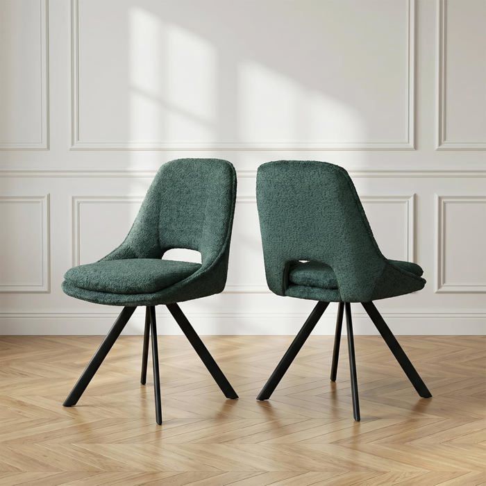 JIEXI 2 Pièces Chaises de Salle à Manger en Polaire Teddy Chaises de Cuisine Modernes Rembourrées avec Dossier Découpé Vert