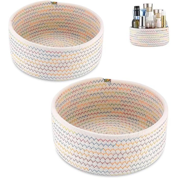 2pcs paniers de rangement en corde de coton tresséaccessoires de table à nger de salle de bainorganiseur de panier