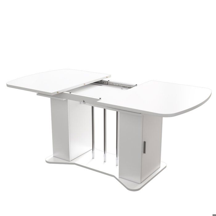 Table à rallonges style moderne pieds en métal argenté avec espace de rangement blanche + pieds argentés 120/160 x 80 x 75 cm
