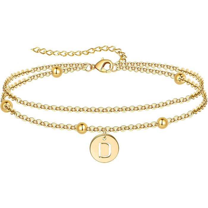 Bracelet Femme Lettre Plaqué Or 18K Acier Inoxydable–Bracelet Initiale Personnalisé Cadeau Anniversaire Fille–Bijou Doré Élé[PP285]