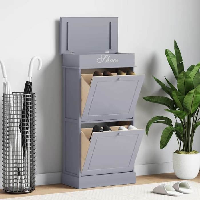 Armoire à chaussures - vidaXL - Support chaussures - Bois - Gris - 50 x 28 x 98 cm - 2 compartiments keg50l8160
