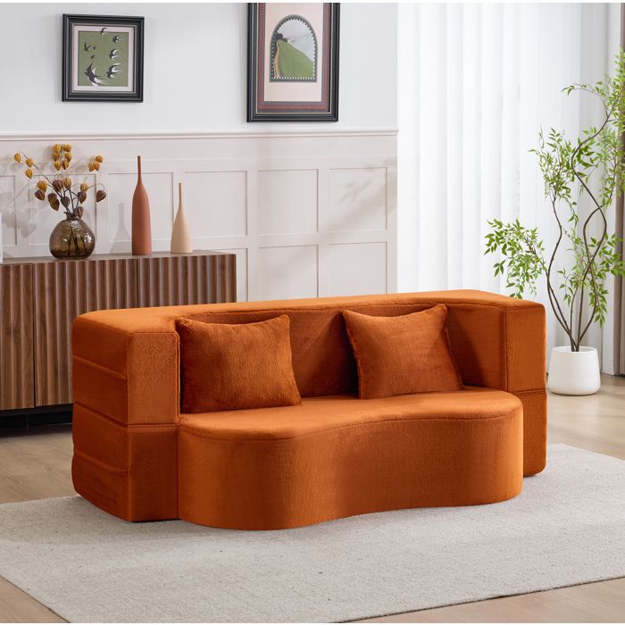 Canapé-lit pliable 2 places AESVAR convertible sans montage mousse haute densité orange
