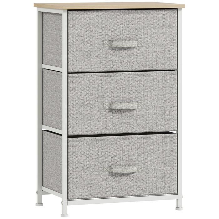 Meuble de rangement chiffonnier moderne 3 tiroirs en tissu cadre en acier et MDF 45 x 30 x 71 cm gris