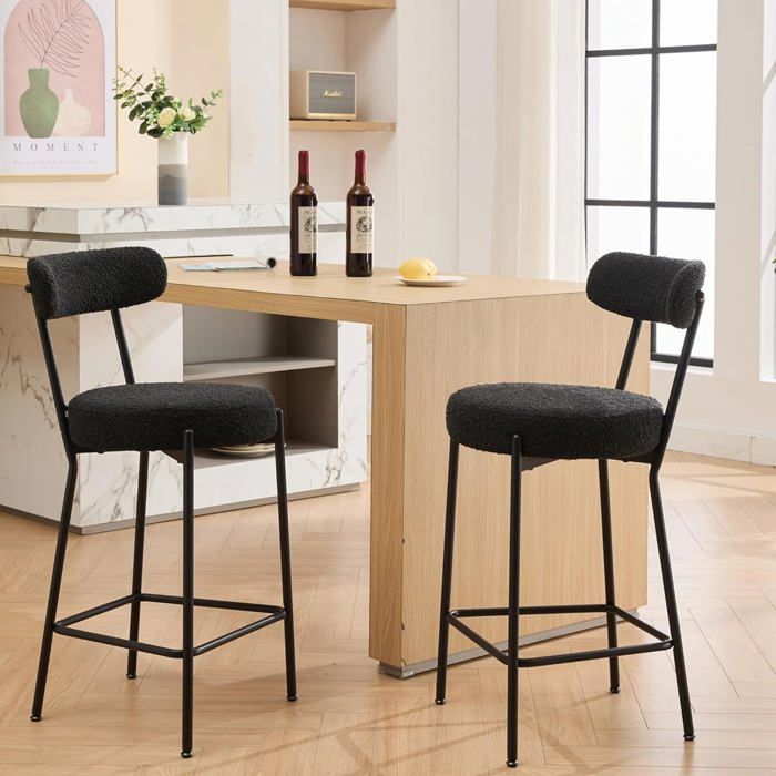 Lot de 2 Tabourets de bar avec dossier et repose-pieds hauteur dassise 66 cm cadre métal et similicuir Noir