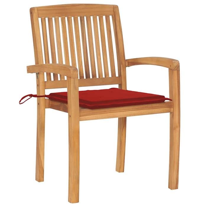 Siège de balcon - HAOSHOP - Chaises de jardin lot de 2 et coussins rouge Bois teck massif&01_60433