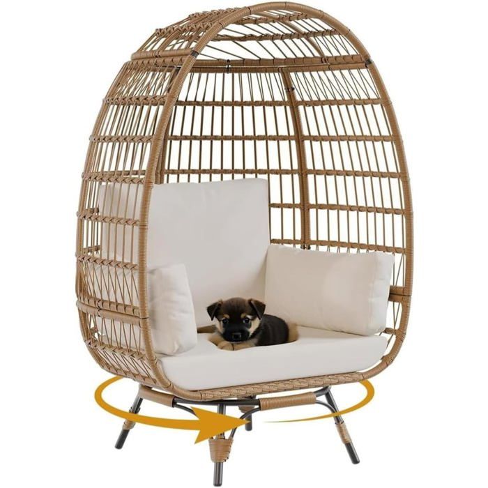 Fauteuil œuf pivotant 360° rotin PE beige