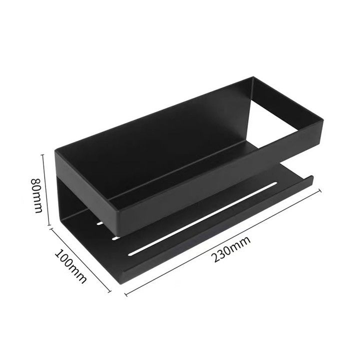 Étagère murale de rangement - PZCC - Modèle 23×10×8 cm - Inox 304 brossé noir - Fixation adhésif & vis - Fond perforé