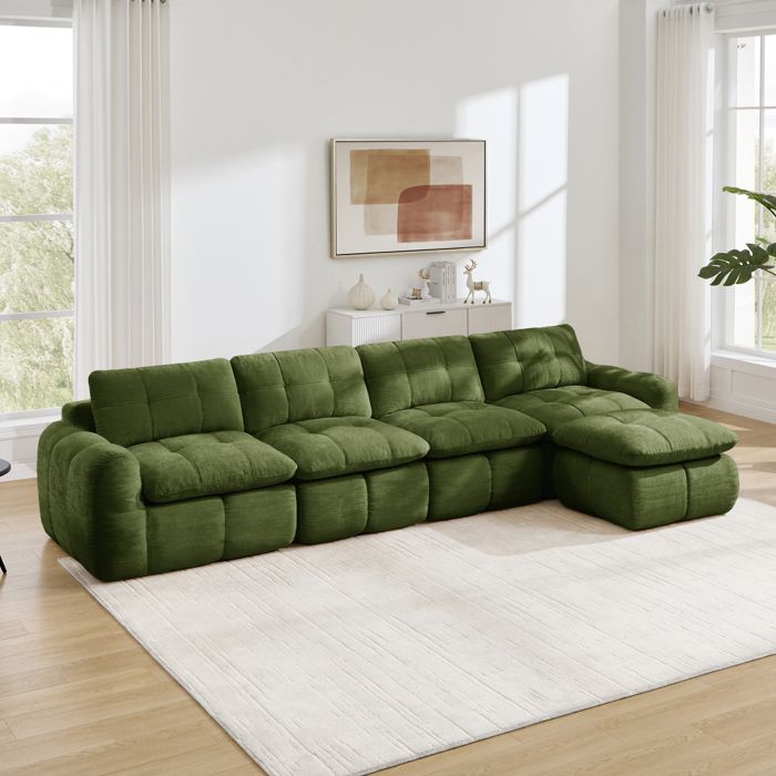 Canapé modulable Compressé dangle 4 places-Canapé lit convertible en forme de Lmousse haute densité 32DVert