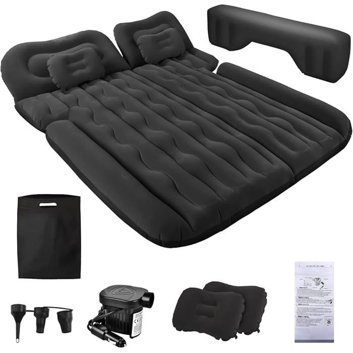 Matelas Gonflable de Voiture Lit Gonflable pour Siège Arrière Matelas Pneumatique SUV avec Pompe à Air et Oreillers Voyage(Noir)