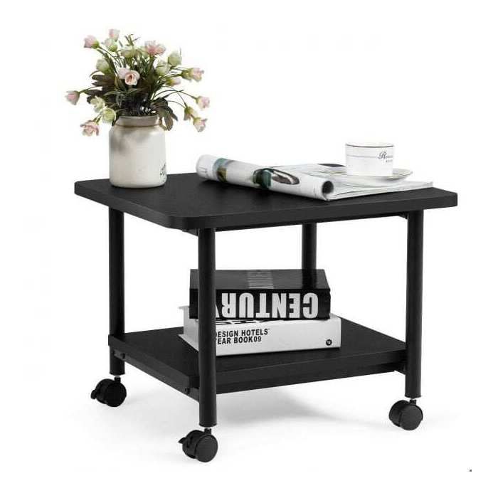 Support imprimante 2 niveaux avec roulettes pivotantes 360° et freins meuble sous bureau pour bureau maison