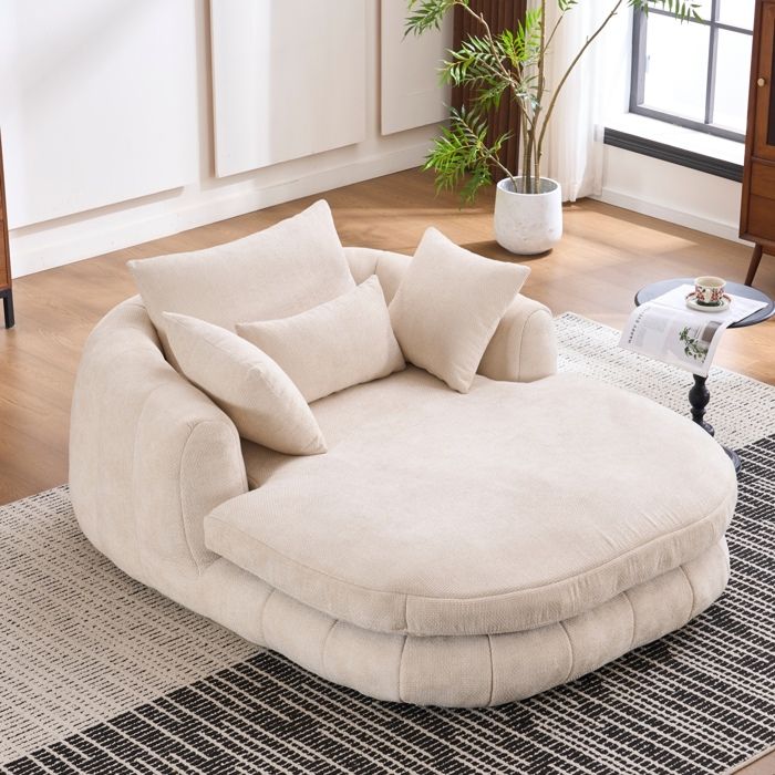 Chaise longue méridienne EVRYAE 184 5 x 145 x 76 5 cm chenille blanche 1 place livrée montée