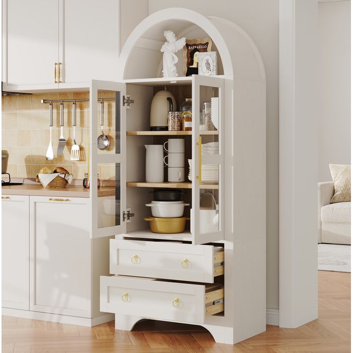Highboard buffet de cuisine blanc portes vitrées 2 tiroirs étagères réglables 76 2x40 1x180 cm JOINERY