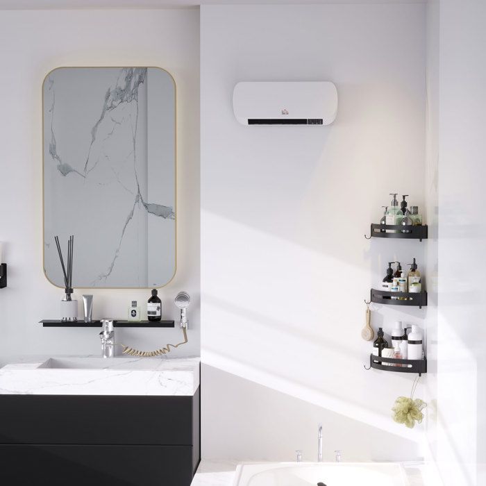 Radiateur soufflant mural céramique PTC 2000 W - 3 niveaux de puissance - Télécommande incluse - Blanc/Noir