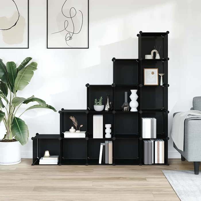 Meuble entree - vidaXL - CHIC - Cubes de rangement 15 pcs Noir PP - 8.6 kg FR960503