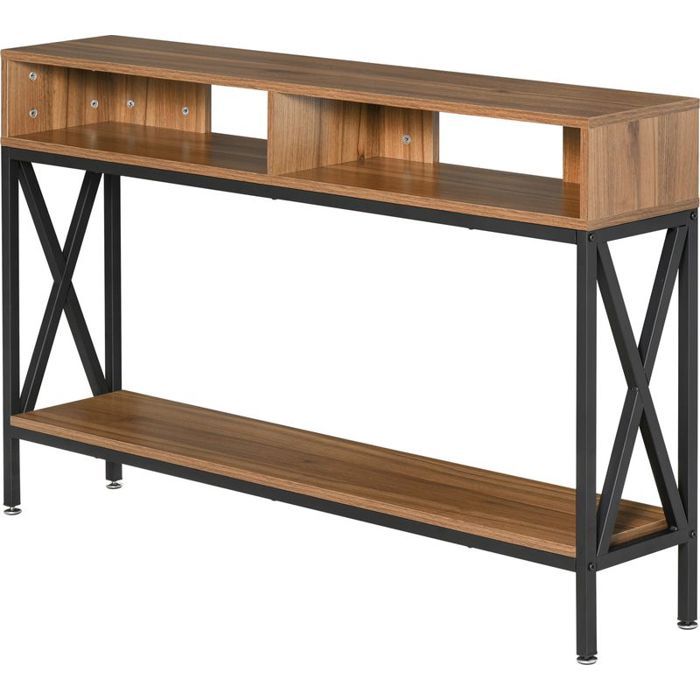 Table Console Table dEntrée Industriel Multi-rangements 120 x 23 5 x 75 cm Bois Noyer