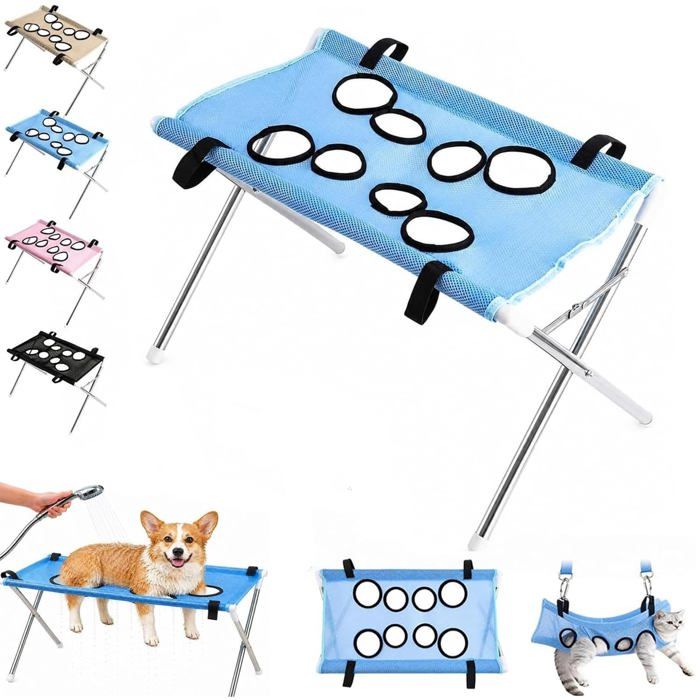 Hamac de toilettage pour chien - Support de bain - 60 x 33 x 40 cm - Soin des griffes - Jusquà 20 kg - Pliable - Doux et sûr - Bleu