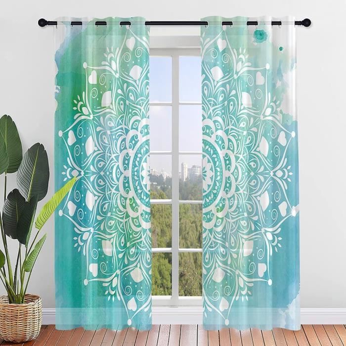 Lot De 2 Rideaux Voilage Noël - Bleu Clair En Dégradé à Oeillets - Décoratif Salon Moderne