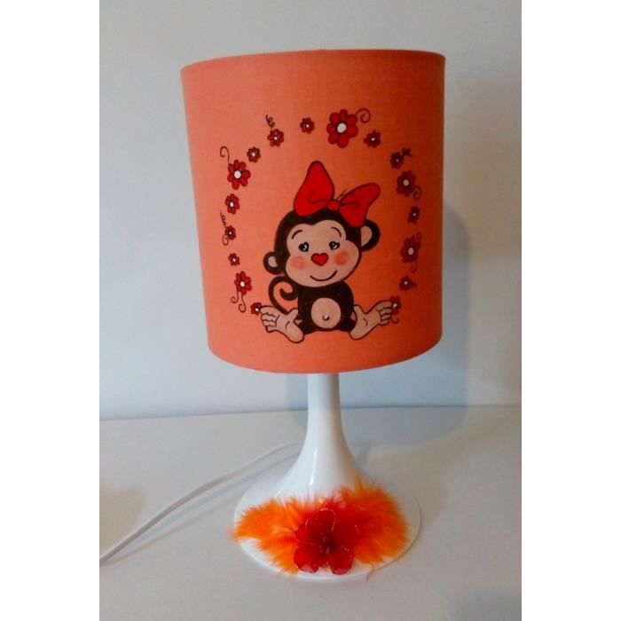 LAMPE DE CHEVET ORANGE SINGE PEINT MAIN