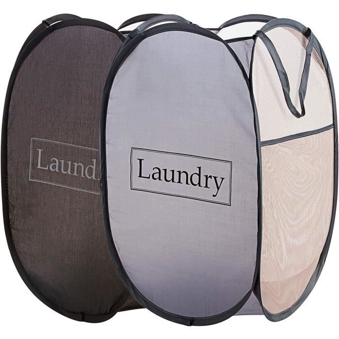 Panier à Linge Pop-up Pliable 77 Litres - En Maille De Nylon Avec Sac à Linge Inclus - Beige