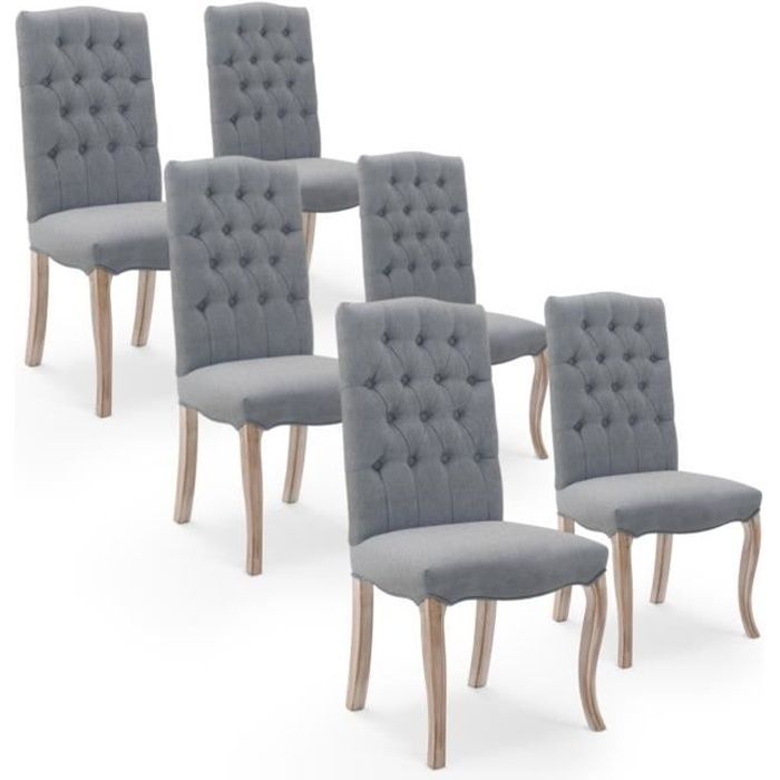 Lot de 6 chaises capitonnées Jade tissu gris Lot de 6 chaises capitonnées Jade tissu gris