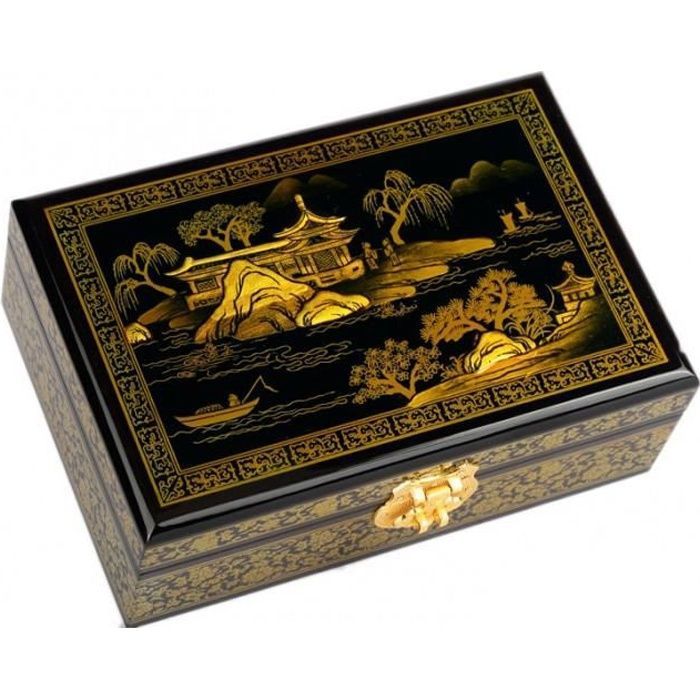 Coffret à bijoux - LA CHINEUSE - Pékin - Bois laqué - Miroir intégré - Feutrine rouge