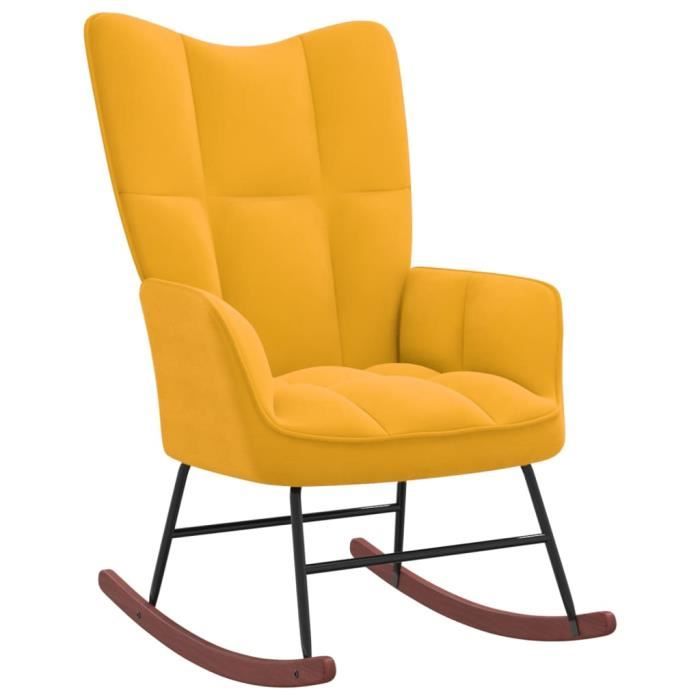 Fauteuil à bascule - HOME Chaise à bascule Jaune moutarde Velours(8359)