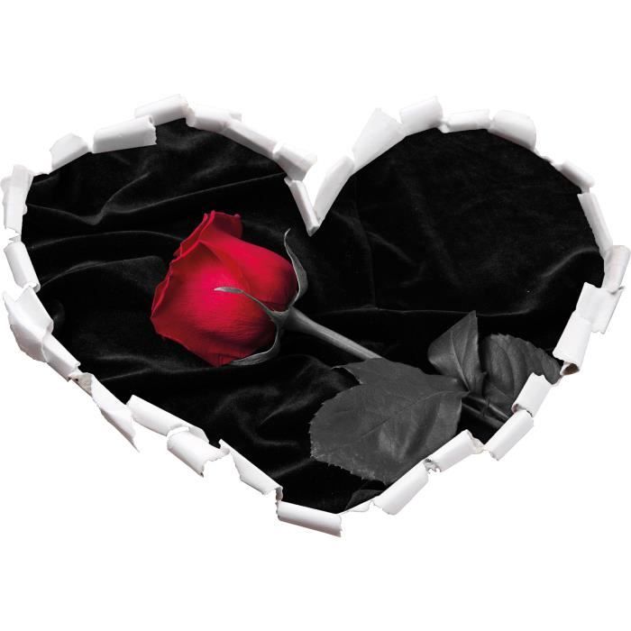 Rose rouge posé noir sur velours noir / forme de coeur blanc dans le regard  3D, mur ou un autocollant de porte Format: 92x64.5cm, St - Cdiscount Maison