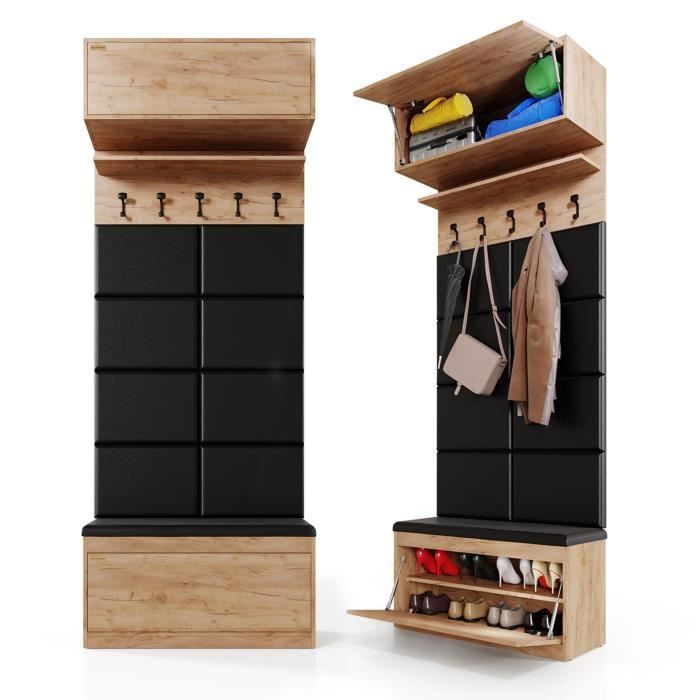Porte-manteau Avec Banc Et Rangement Tohomeor - Armoire à Chaussures, 9 Crochets, 4 Tiroirs