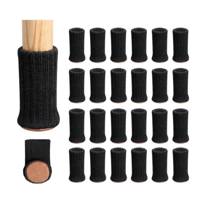 Chaussettes pour pieds de chaise - 24pcs - Antidérapantes - 1 à 2 pouces - Noir