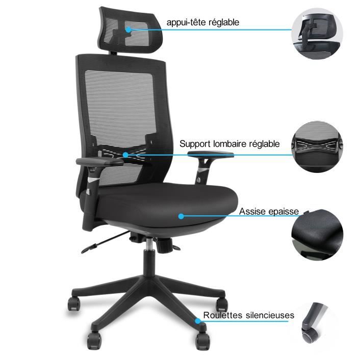 Fauteuil De Bureau Ergonomique Solide Confortable Elegant Assise Large Epaisse Appui Tete Accoudoir Ajustable Dossier Inclinable Achat Vente Chaise De Bureau Soldes Sur Cdiscount Des Le 20 Janvier Cdiscount