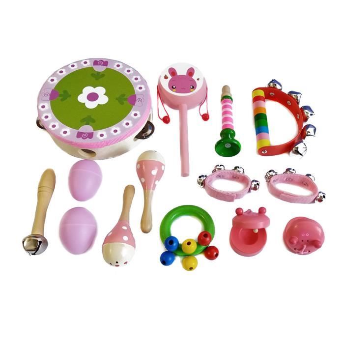 Marsee Musique Bebe Percussions Rythme Jouets Bois Mini Tambourin Trompette Colore Educatifs Musical Toys Rose Cdiscount Jeux Jouets
