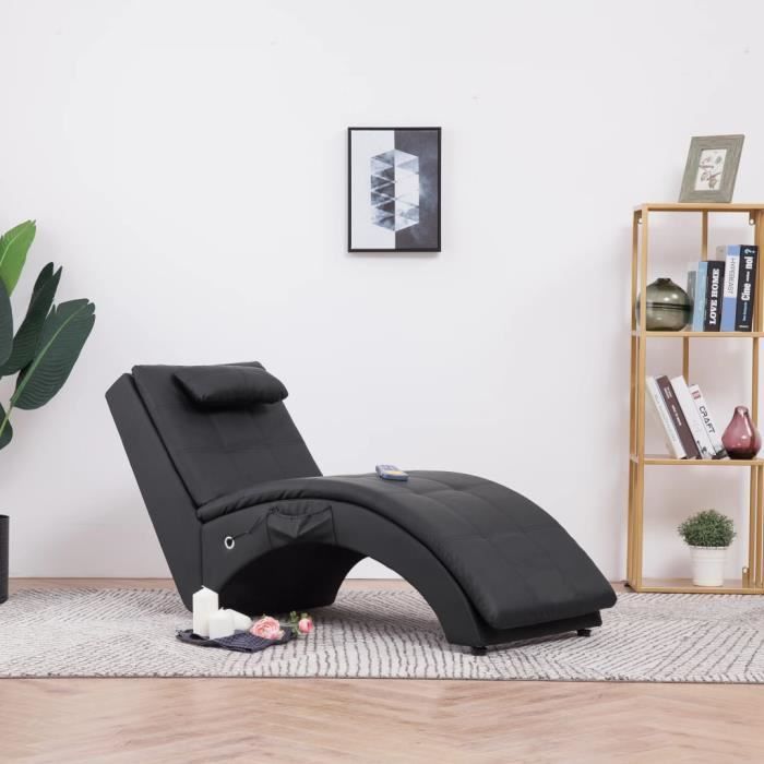 chaise relax-contemporain massage chaise longue avec oreiller en similicuir noir - bonne qualité® 281344