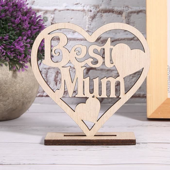 En bois en forme de coeur ornement creux contreplaqué artisanat cadeau  décoration pour la fête d'anniversaire de maman