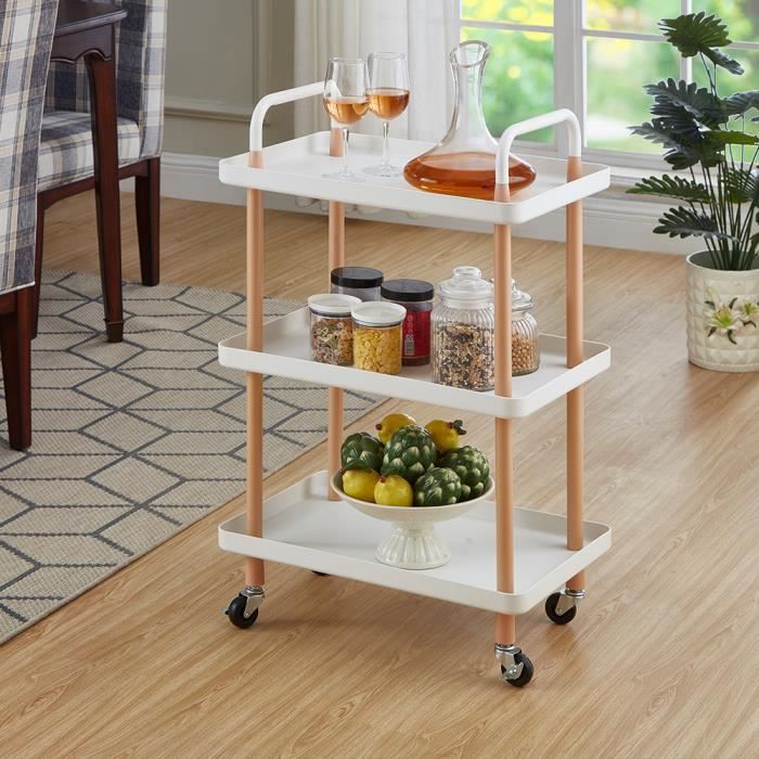 Desserte à Roulettes à 3 Niveaux, Desserte Cuisine Avec Roues Verrouillables Chariot De Rangement Pour Cuisine Salle De Bain Bureau Blanc 94343533