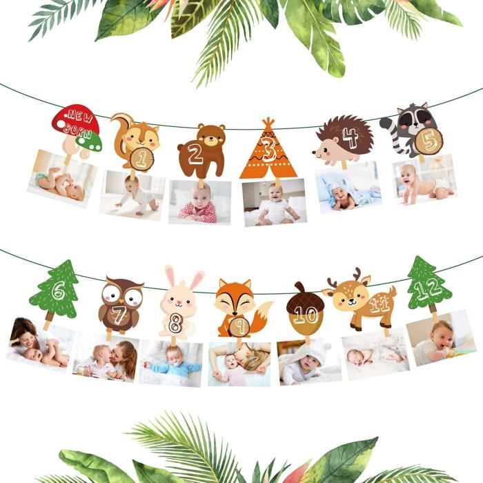 1er Anniversaire Guirlande Bebe Photo Banniere Decoration Pour Les Nouveau Nes A 12 Mois Theme Des Animaux Des Bois Garcon Fille Cdiscount Maison