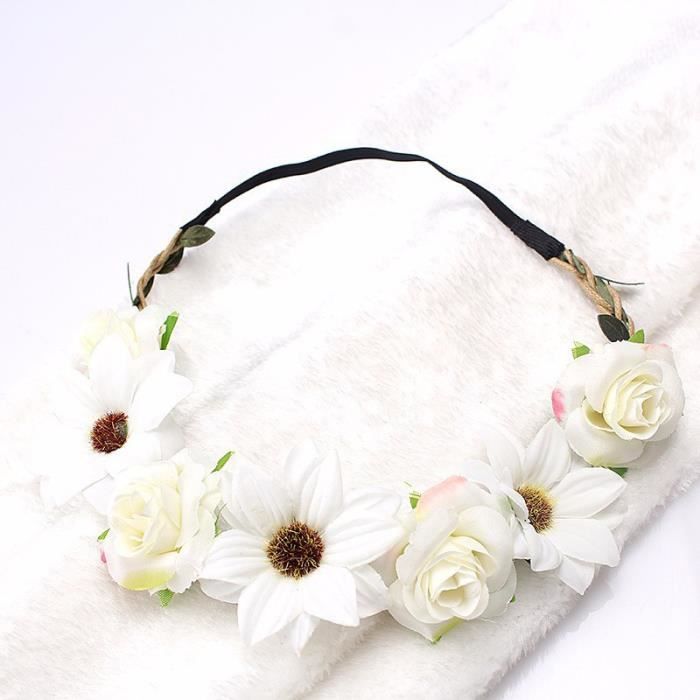 Couronne De Fleurs Artificielles Bohème - Pour Cheveux, Mariage, Fête, Carnaval - Ajustable, Couleur Champagne/rose