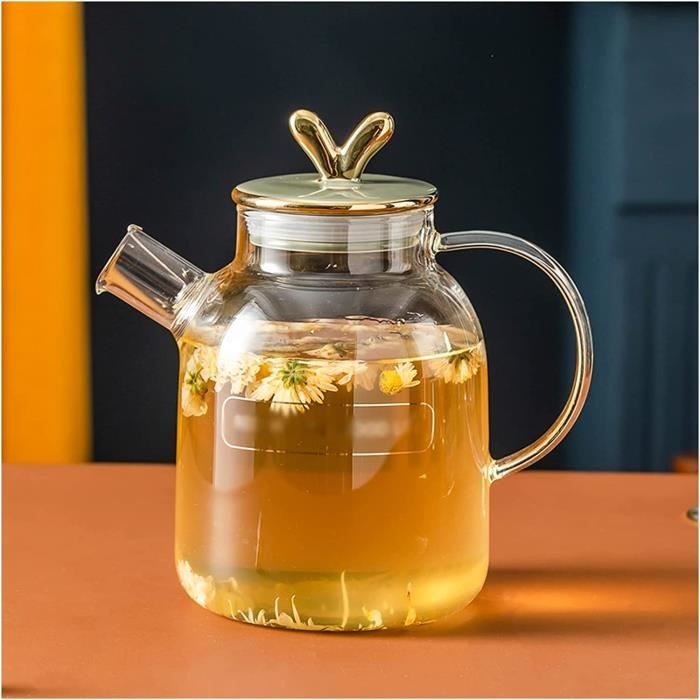 Carafe En Verre 2,5 Litres Avec Couvercle Inox - Résistante à La Chaleur, Idéale Pour Boissons Chaudes Et Froides