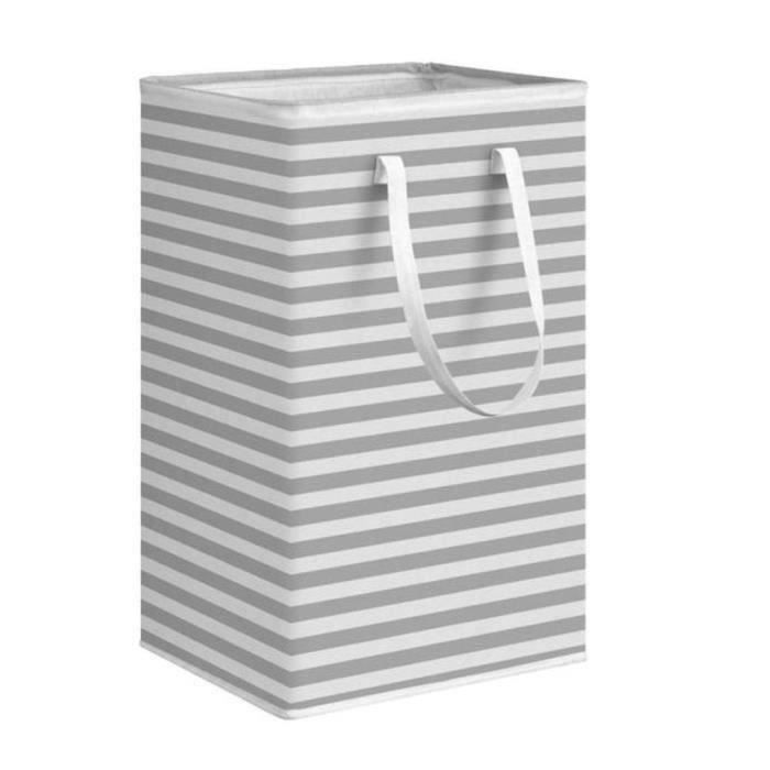 Panier à Linge Pliable 75L Gris/blanc - Avec 2 Sacs Zippés, 37x28,5x60 Cm