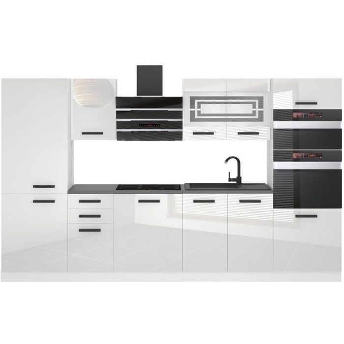 Belini Cuisine Equipee Complete MILA Muebles de Cuisine Complets - 300 cm. Avec Plan de Travail blanc très brillant